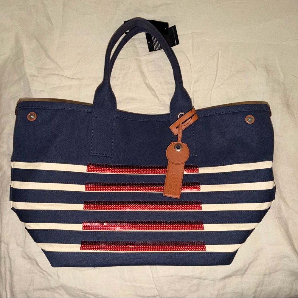 Marc Jacobs Navy Tote with Red and White Stripes